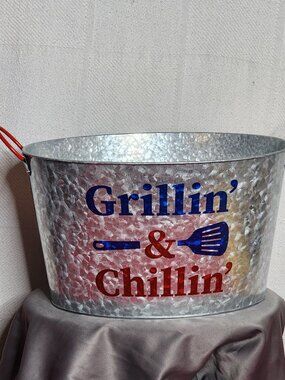 True Living Outdoors Red White and Blue Aluminum Grillin & Chillin Oval Bucket